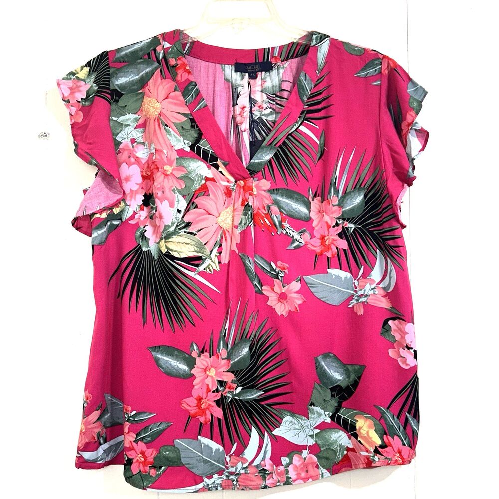 Rachel Roy New Women's Top Size 1X Pink Multicolor Floral Short Sleeve Blouse